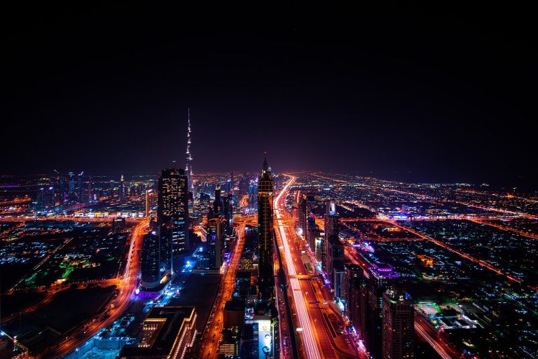 Downtown Dubai skyline at night - company setup in Dubai for foreign investors