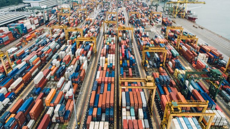 Cargo containers at a UAE port trade hub