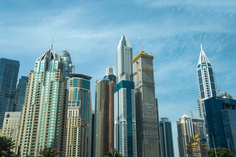Dubai Marina skyscrapers under a blue sky, illustrating du joining the MSCI Emerging Markets Index and the growth of UAE capital markets