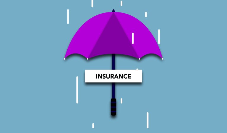 Paper cutout of an umbrella with an Insurance sign under falling rain, illustrating the UAE insurance market